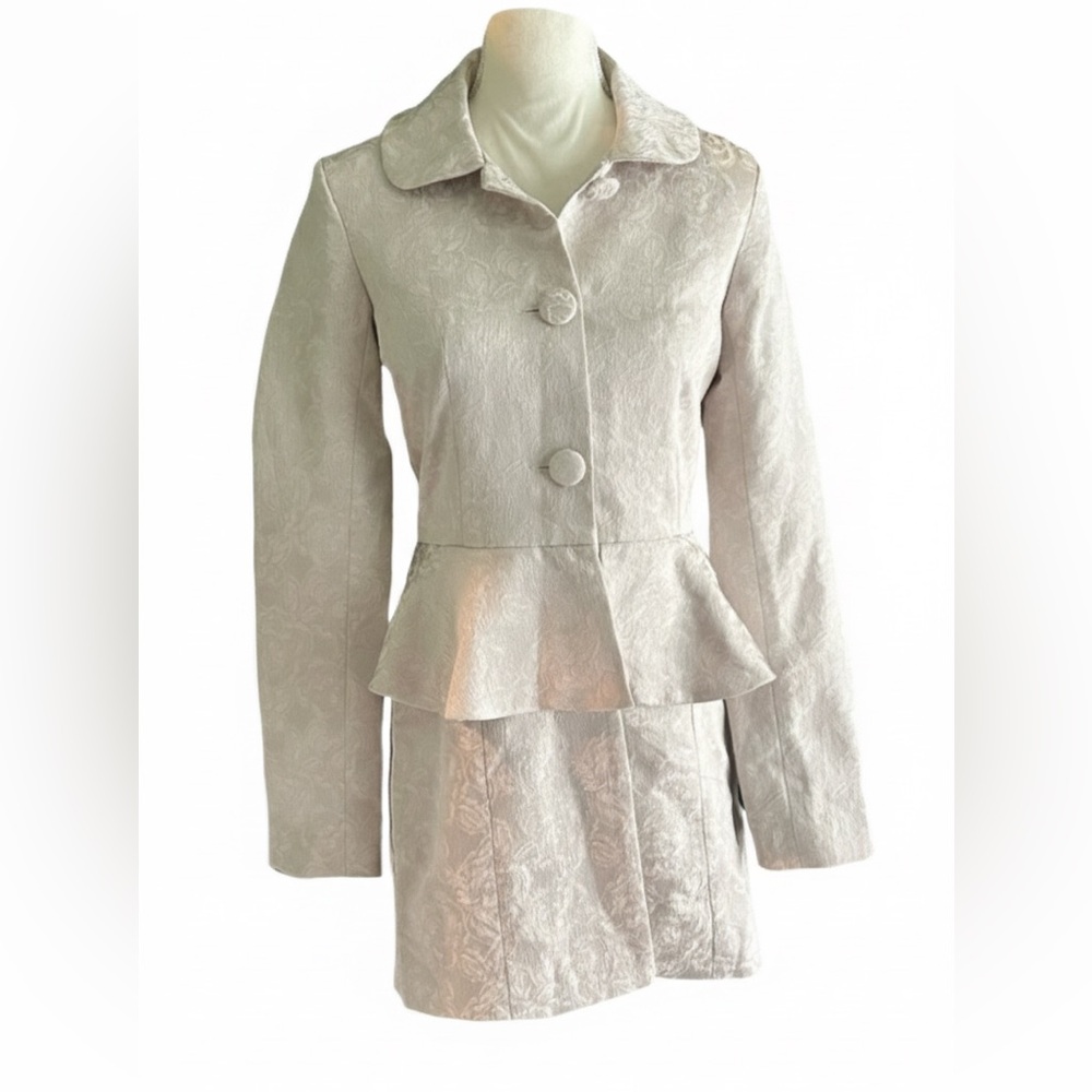 KUT from the Kloth Cream Brocade Peplum Longline Blazer Coat